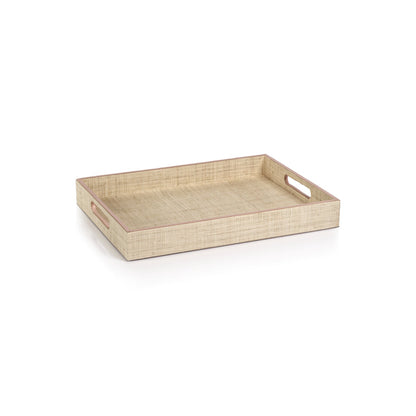 Lulu Natural Fiber Raffia Tray with Pink Leather Trim - Trays by Carlyle Avenue