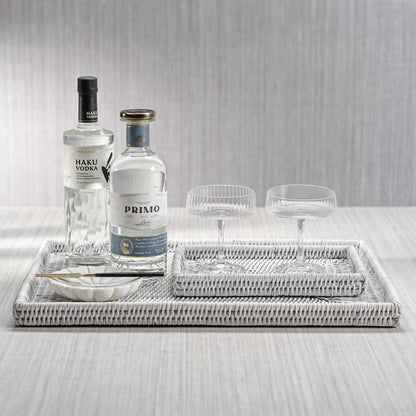 Lulu Rattan Woven Tray - White - Tray by Carlyle Avenue
