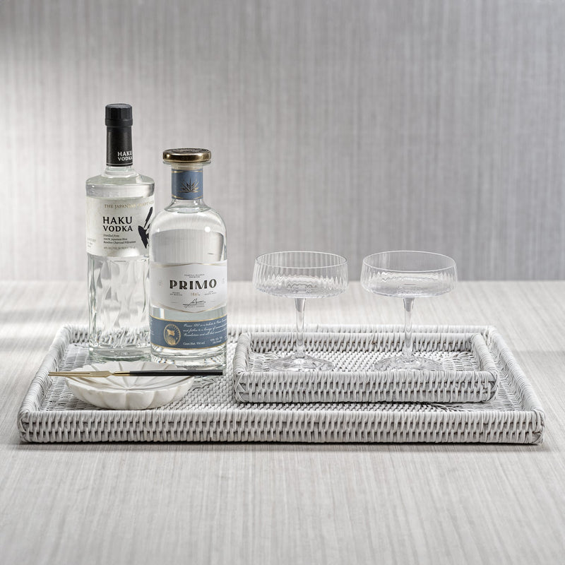 Lulu Rattan Woven Tray - White - Tray by Carlyle Avenue