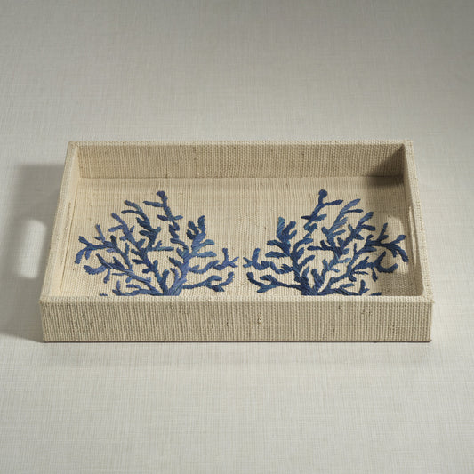 Coral Lagoon Natural Fiber Raffia Serving Tray
