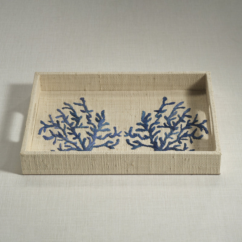 Coral Lagoon Natural Fiber Raffia Serving Tray