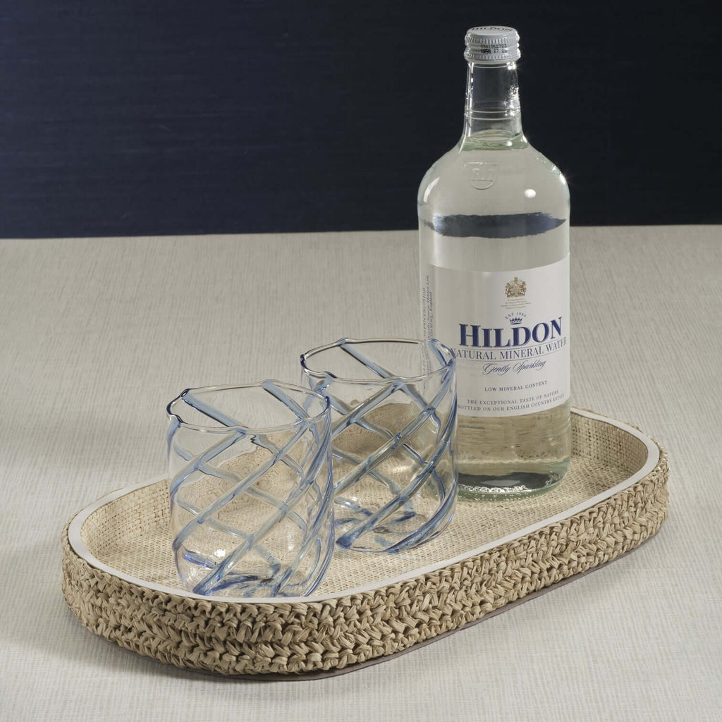 Oval Raffia Tray with Leather Trim