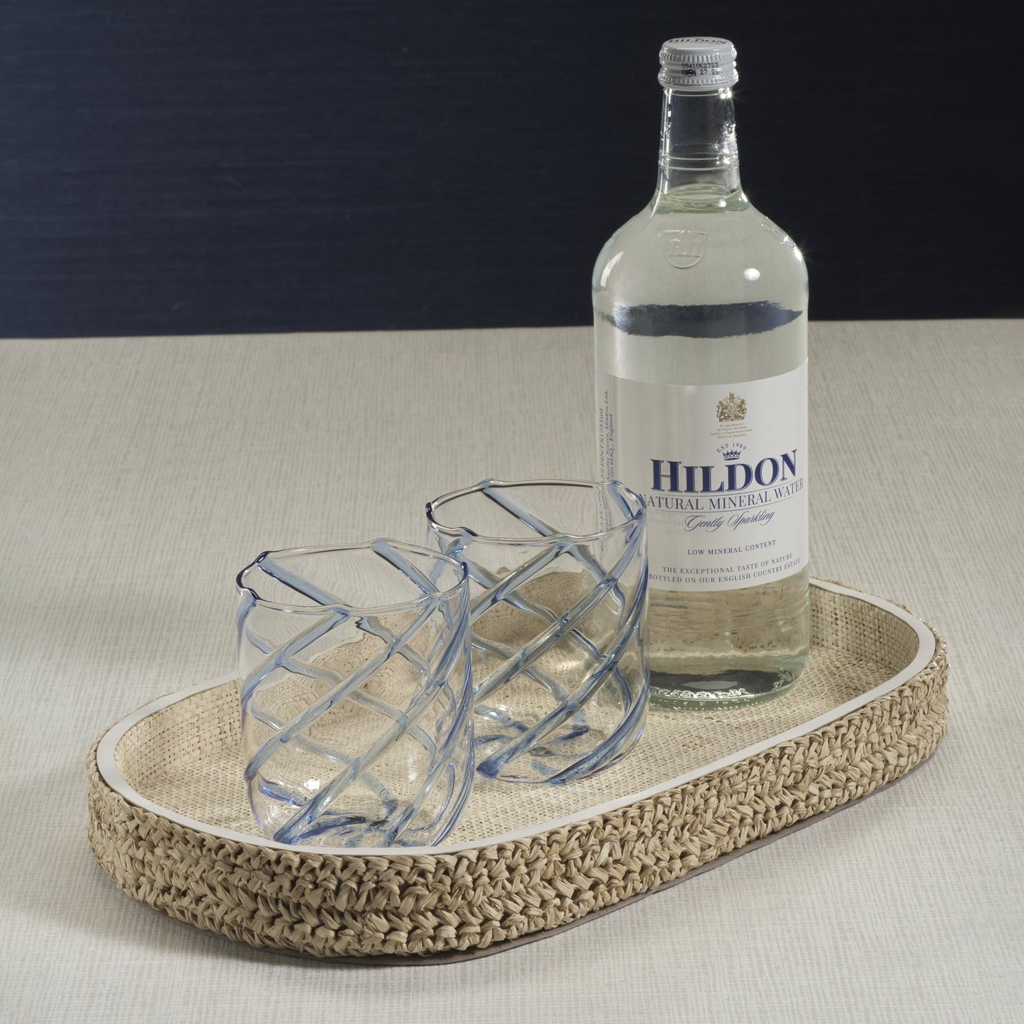 Oval Raffia Tray with Leather Trim