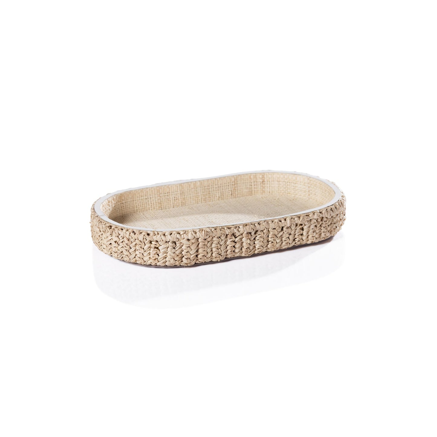 Oval Raffia Tray with Leather Trim