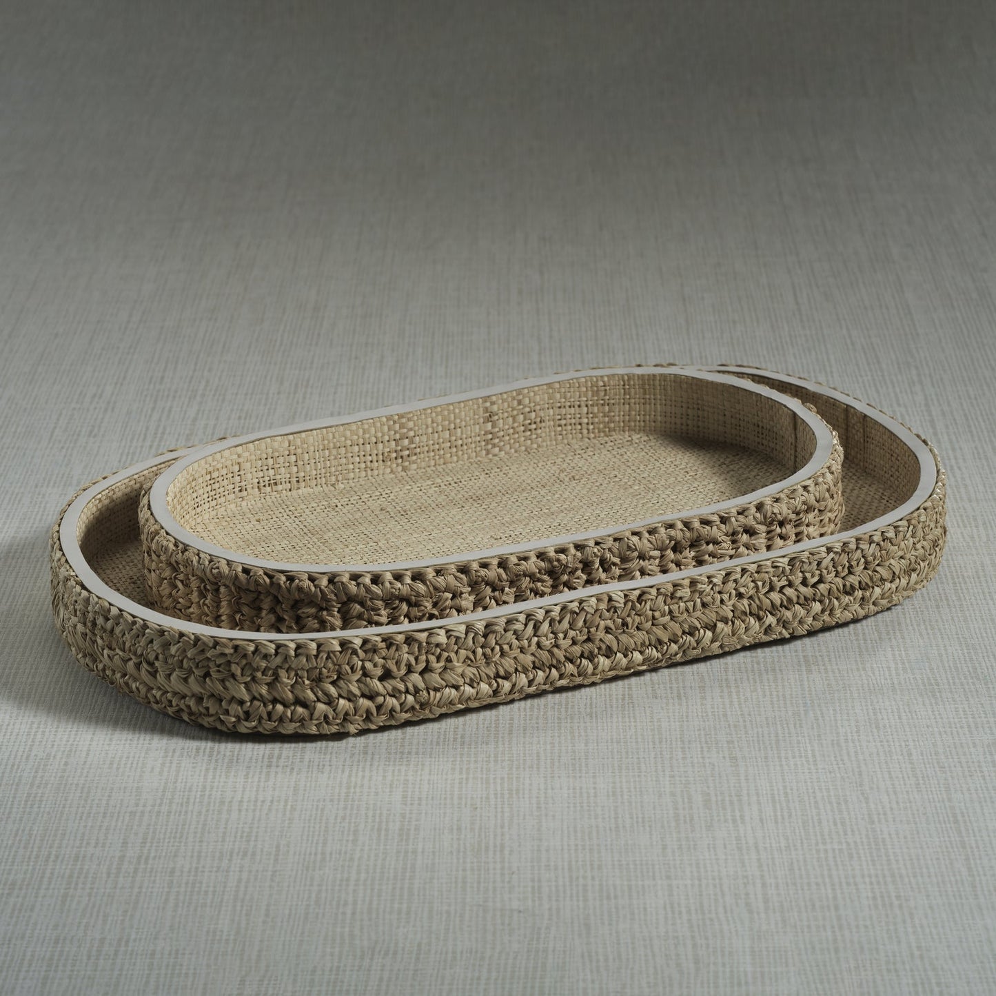 Oval Raffia Tray with Leather Trim