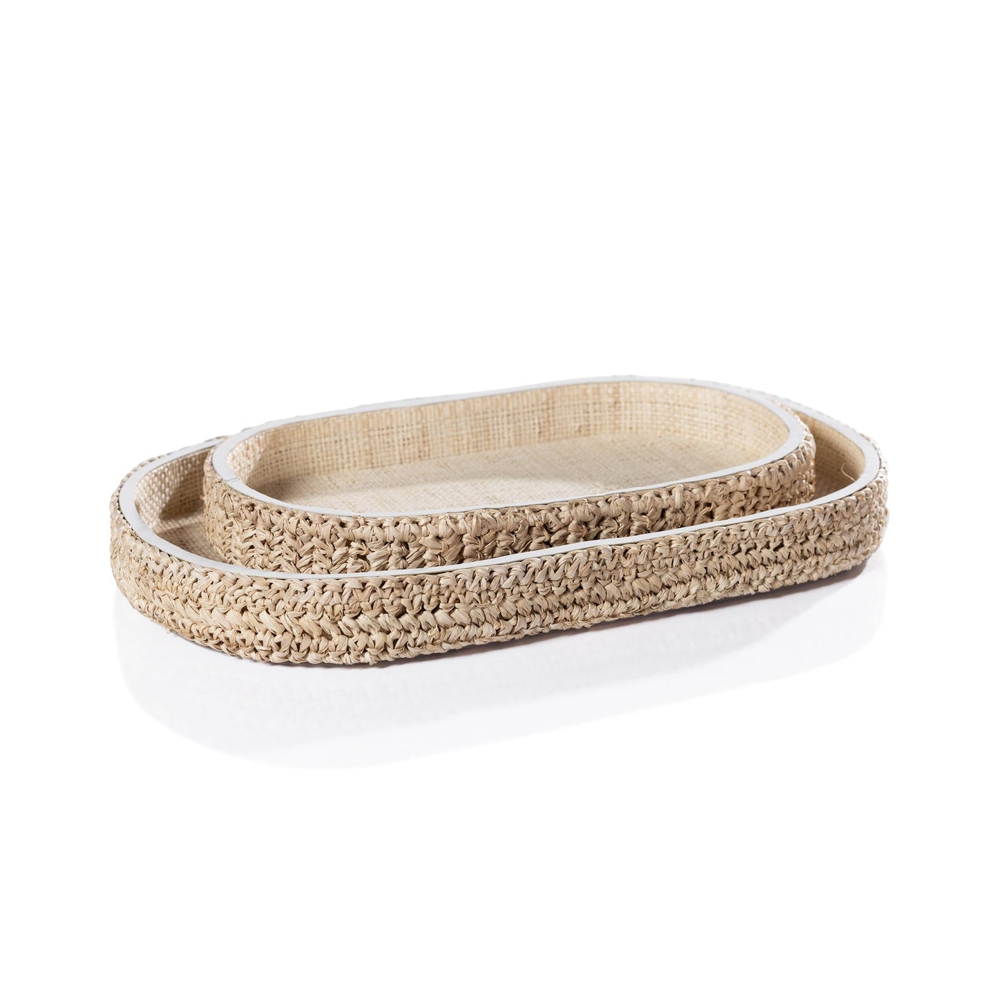 Oval Raffia Tray with Leather Trim