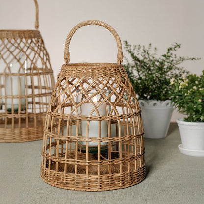 Veranda Rattan Lantern with Glass Hurricane