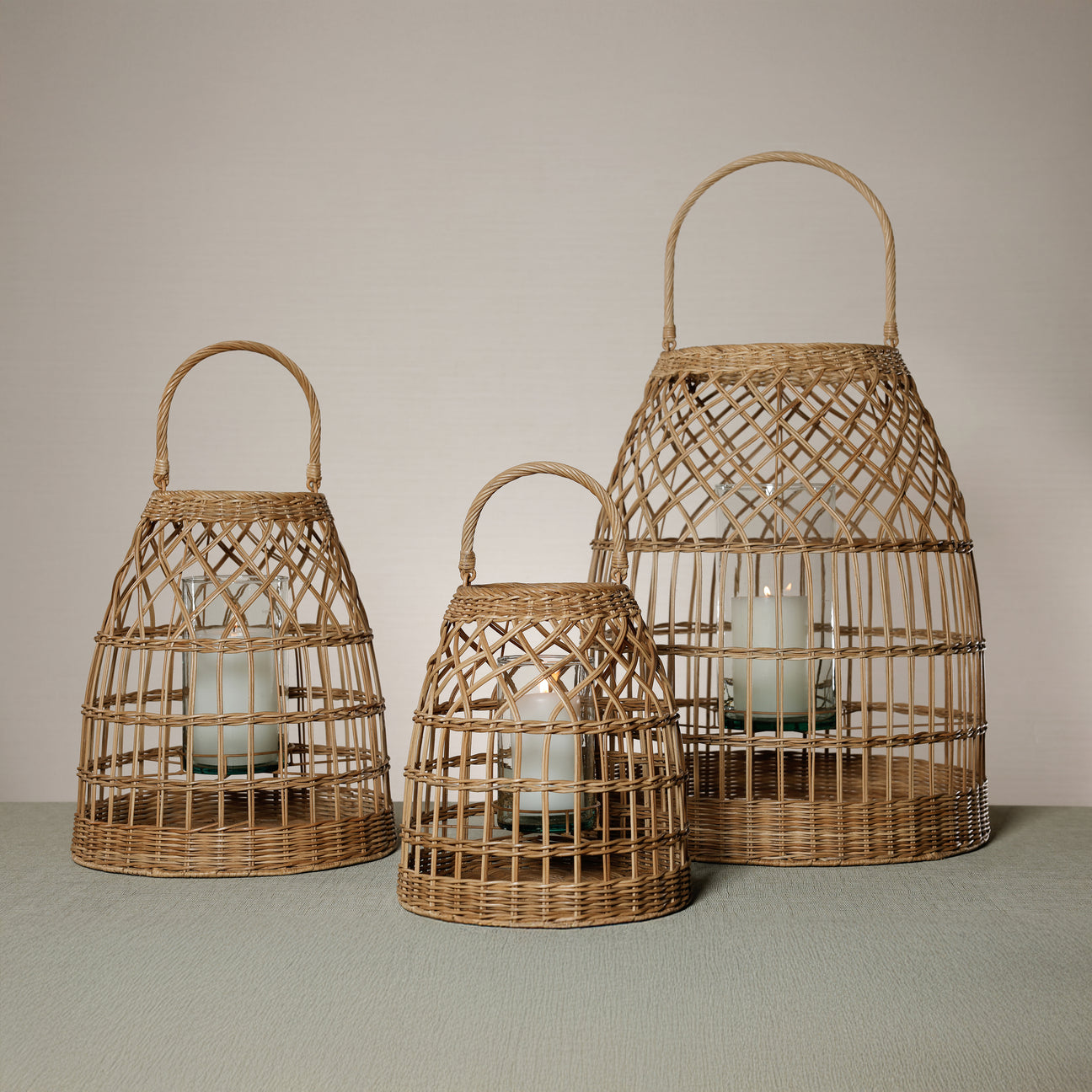 Veranda Rattan Lantern with Glass Hurricane