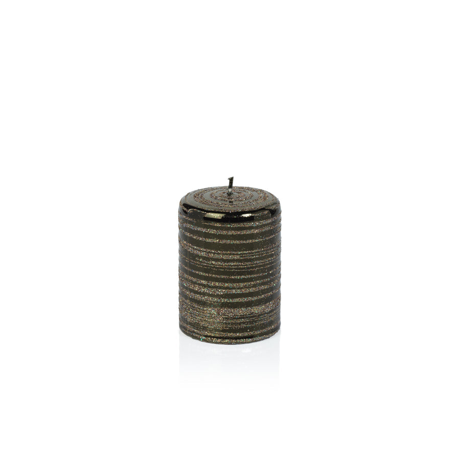 Metallic Pillar Candle - Metallic Green & Gold Glitter