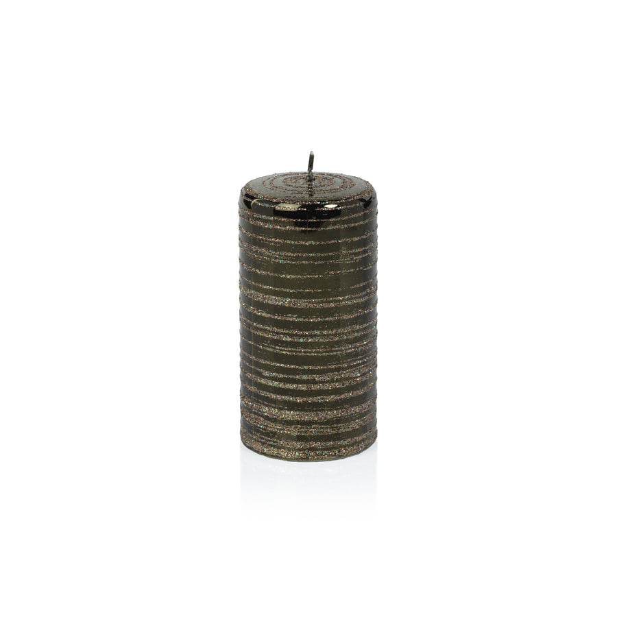 Metallic Pillar Candle - Metallic Green & Gold Glitter