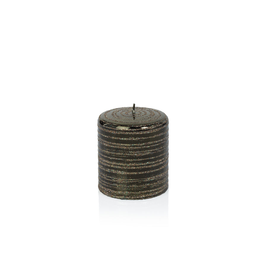 Metallic Pillar Candle - Metallic Green & Gold Glitter