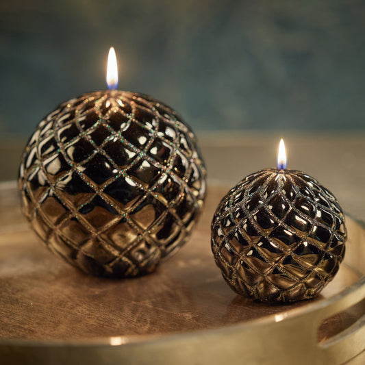 Metallic Quilted Ball Candle - Metallic Green & Gold Glitter