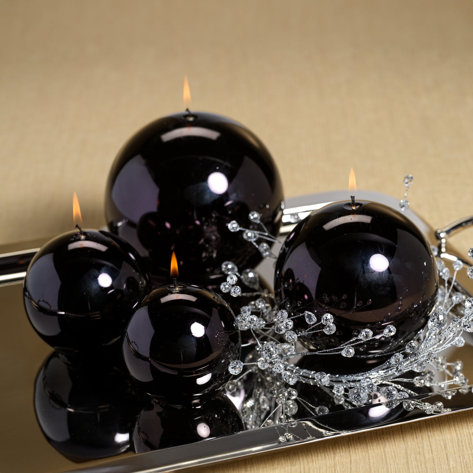 Metallic Ball Candle - Matte Pearl Black