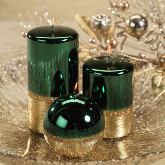 Metallic Candle - Green with Gold