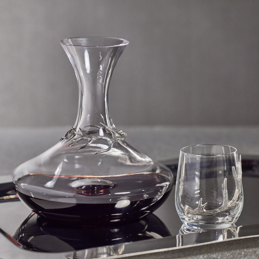 Davos Glass Wine Decanter with Pewter Antler