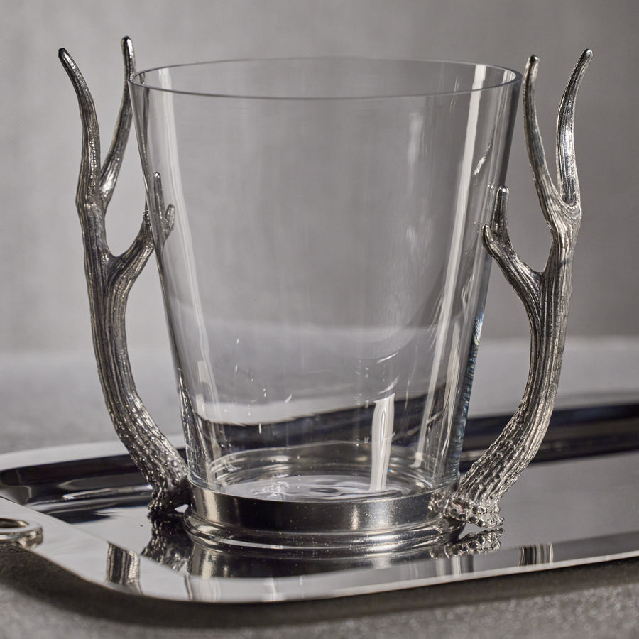 Davos Glass Wine and Champagne Bucket with Pewter Antler Handles