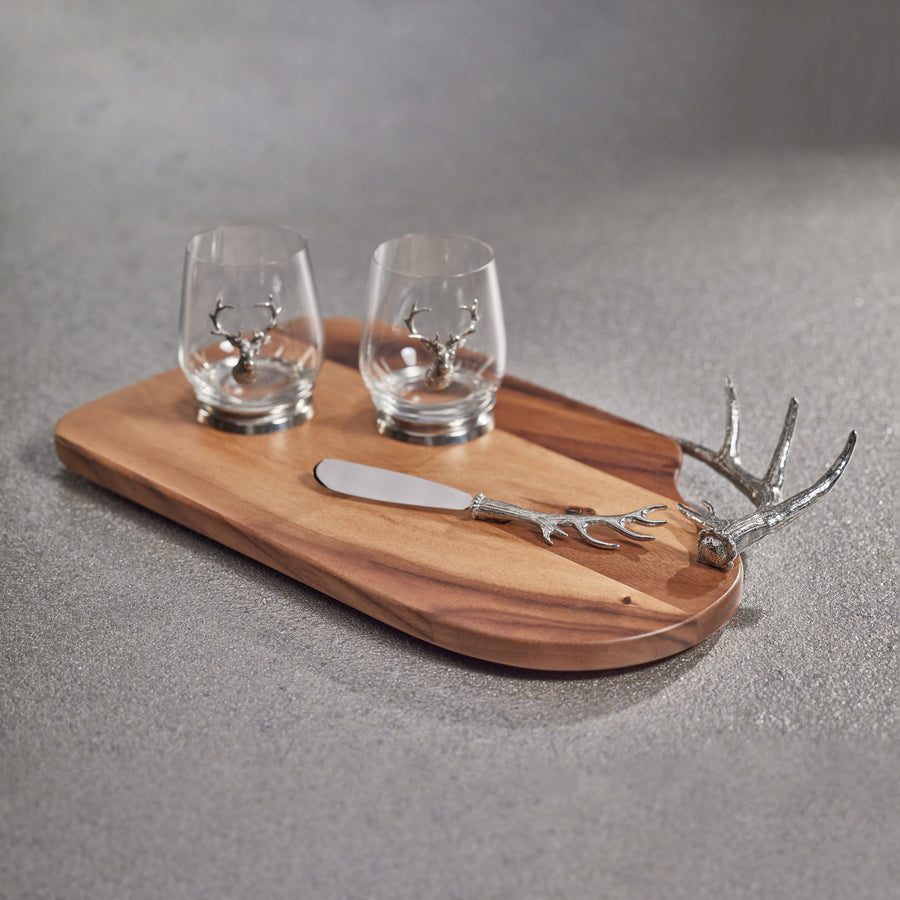 Davos Cheese and Charcuterie Board with Pewter Antler Handle