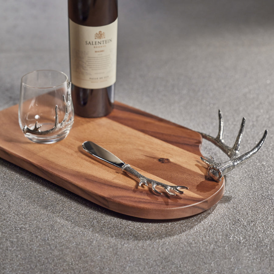 Davos Cheese and Charcuterie Board with Pewter Antler Handle