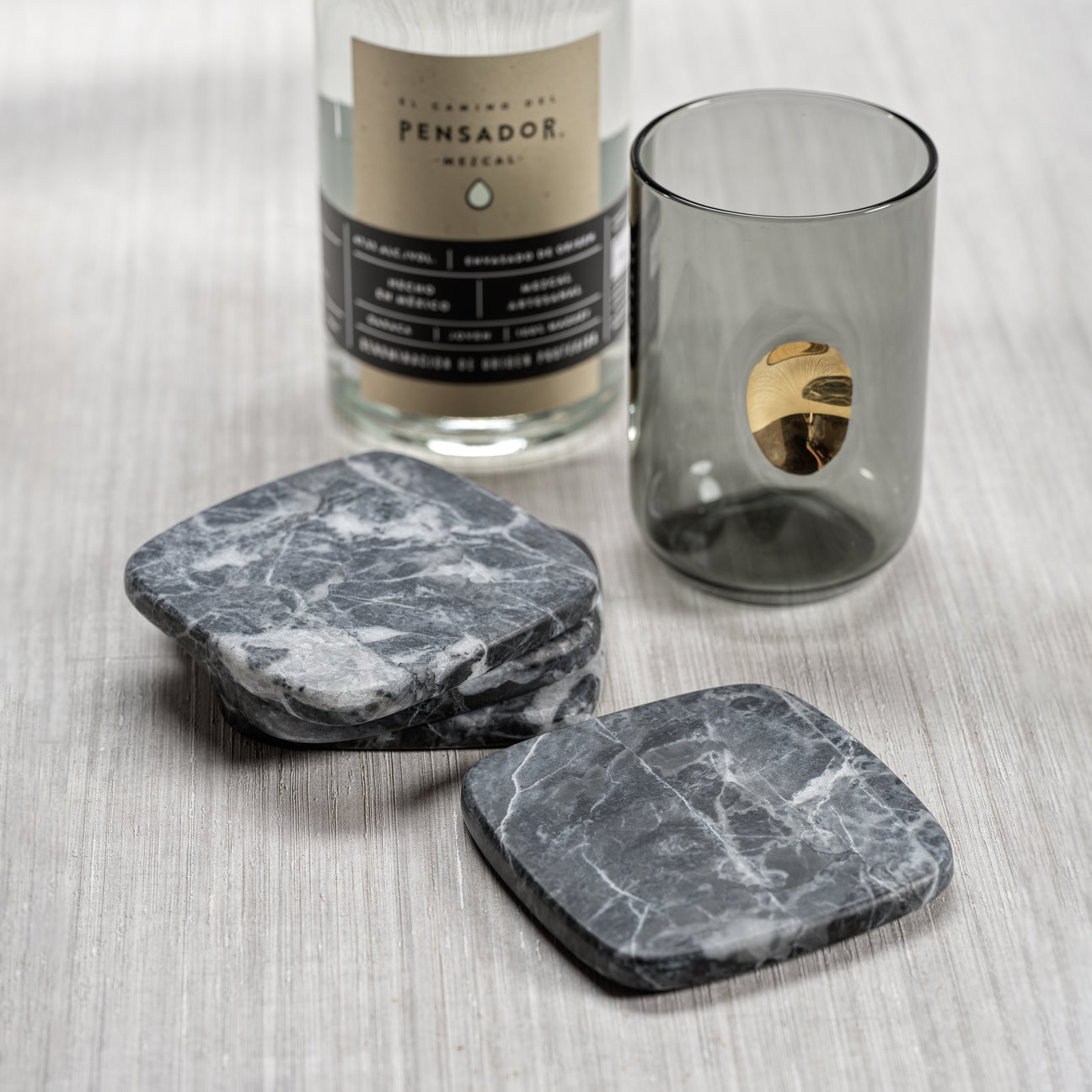 Set of 4 Nero Marquina Matte Marble Coasters