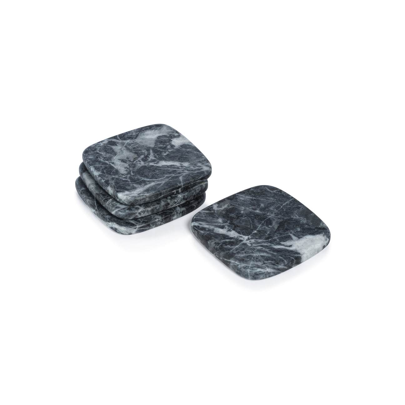 Set of 4 Nero Marquina Matte Marble Coasters