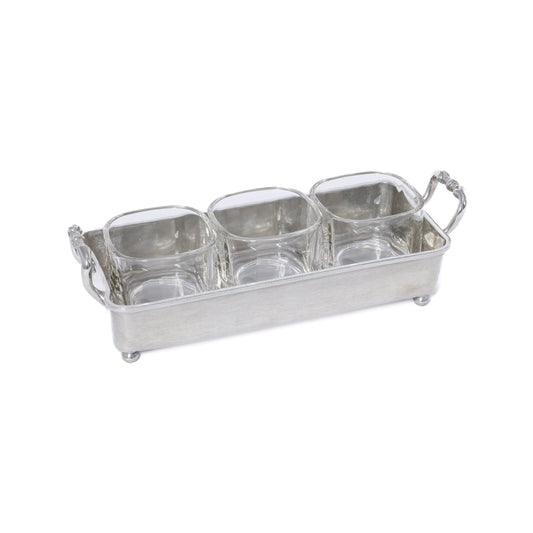 St. Anton Pewter and Glass 3-Section Condiment Tray