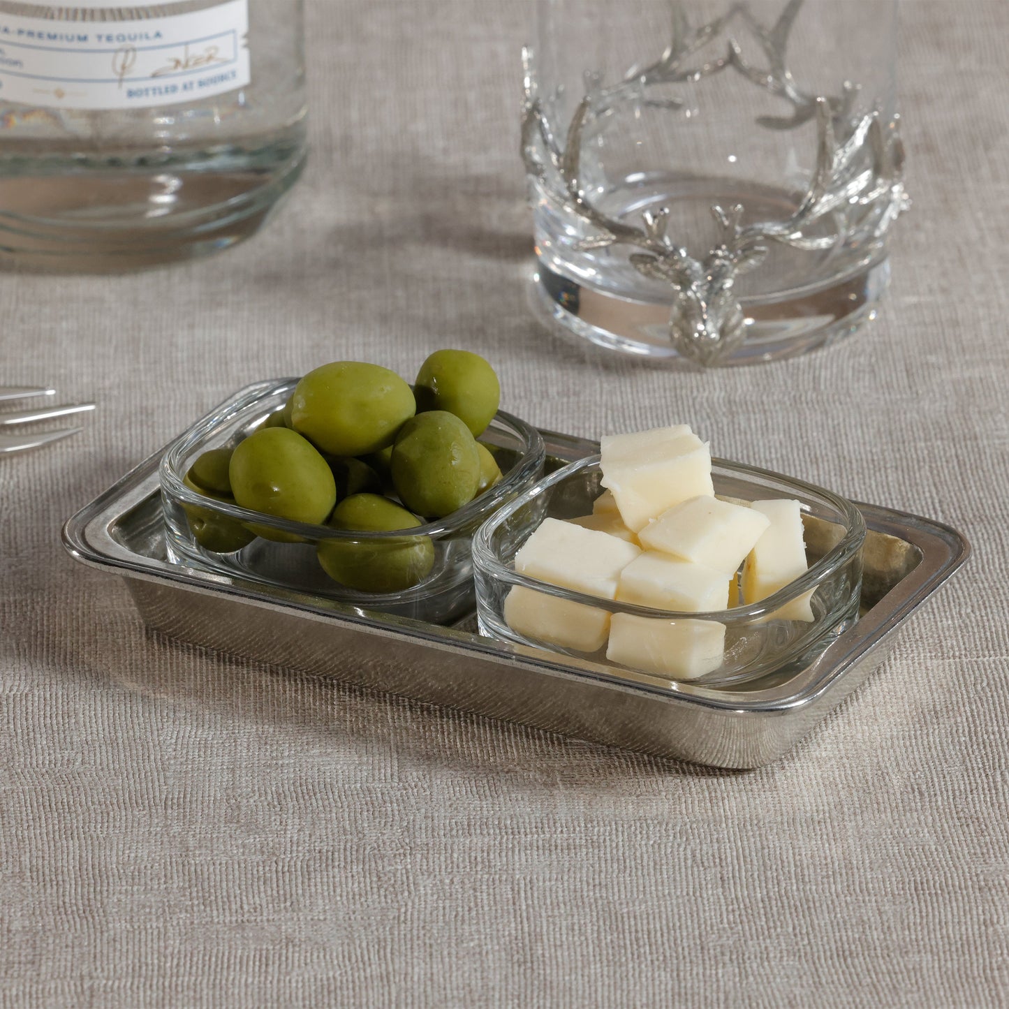 St. Moritz Pewter and Glass Double Condiment Set