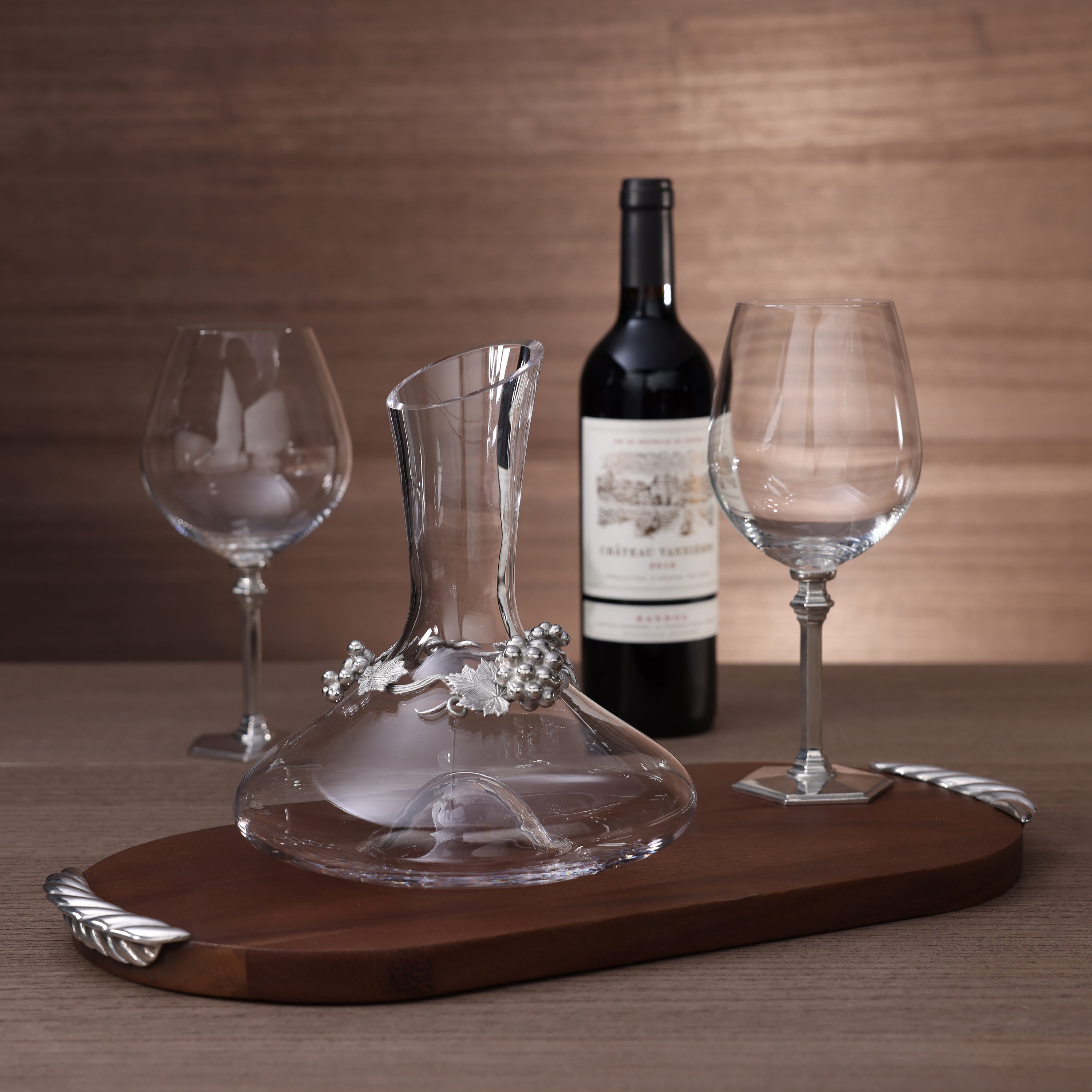 St. Anton Glass Wine Decanter with Pewter Grapevine Trim