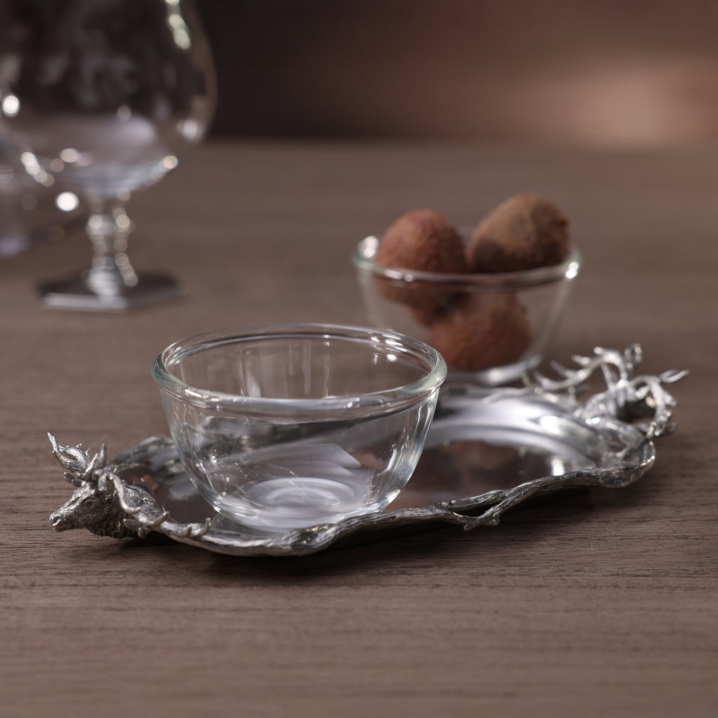 St. Anton Stag Head Pewter Tray with 2 Glass Bowls