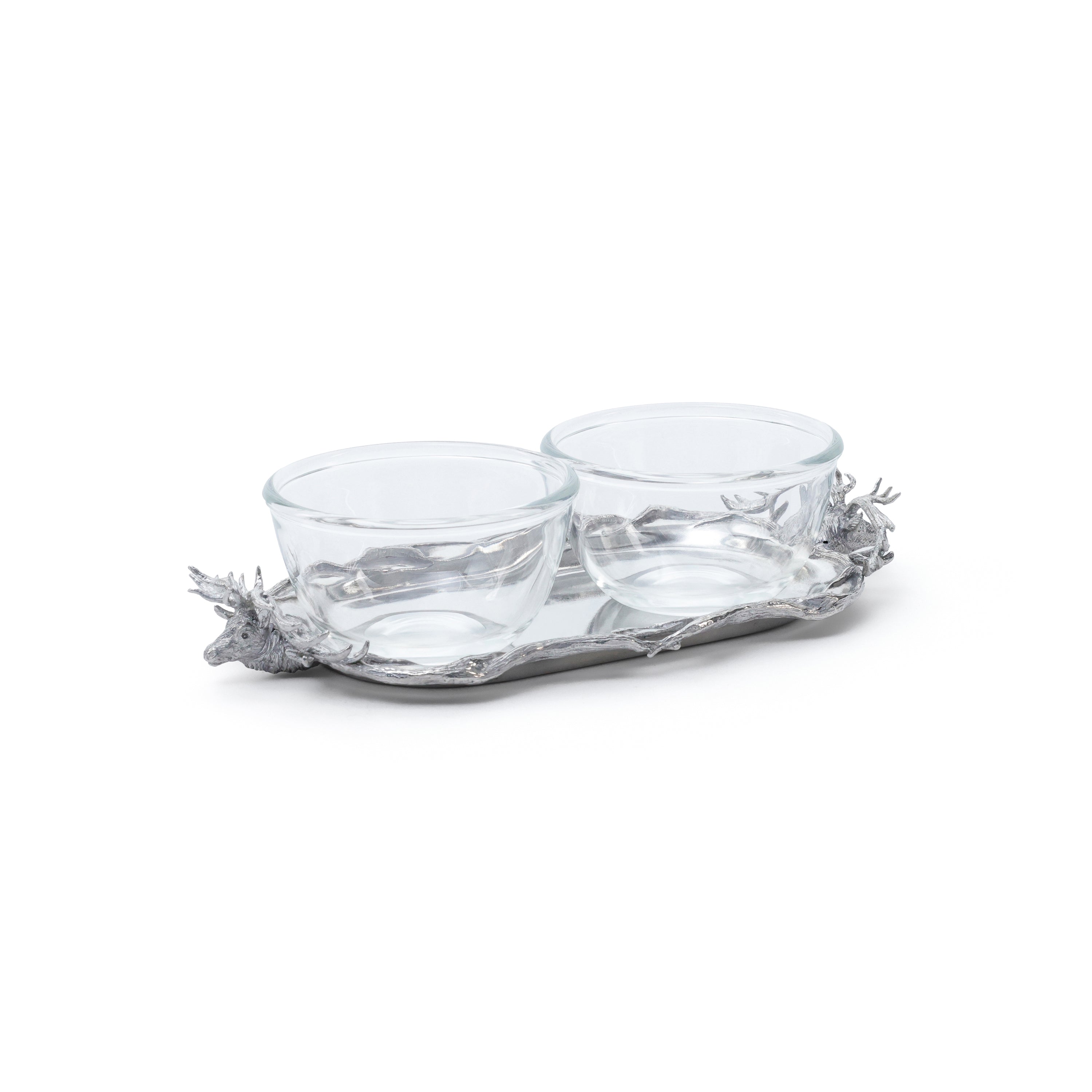 St. Anton Stag Head Pewter Tray with 2 Glass Bowls