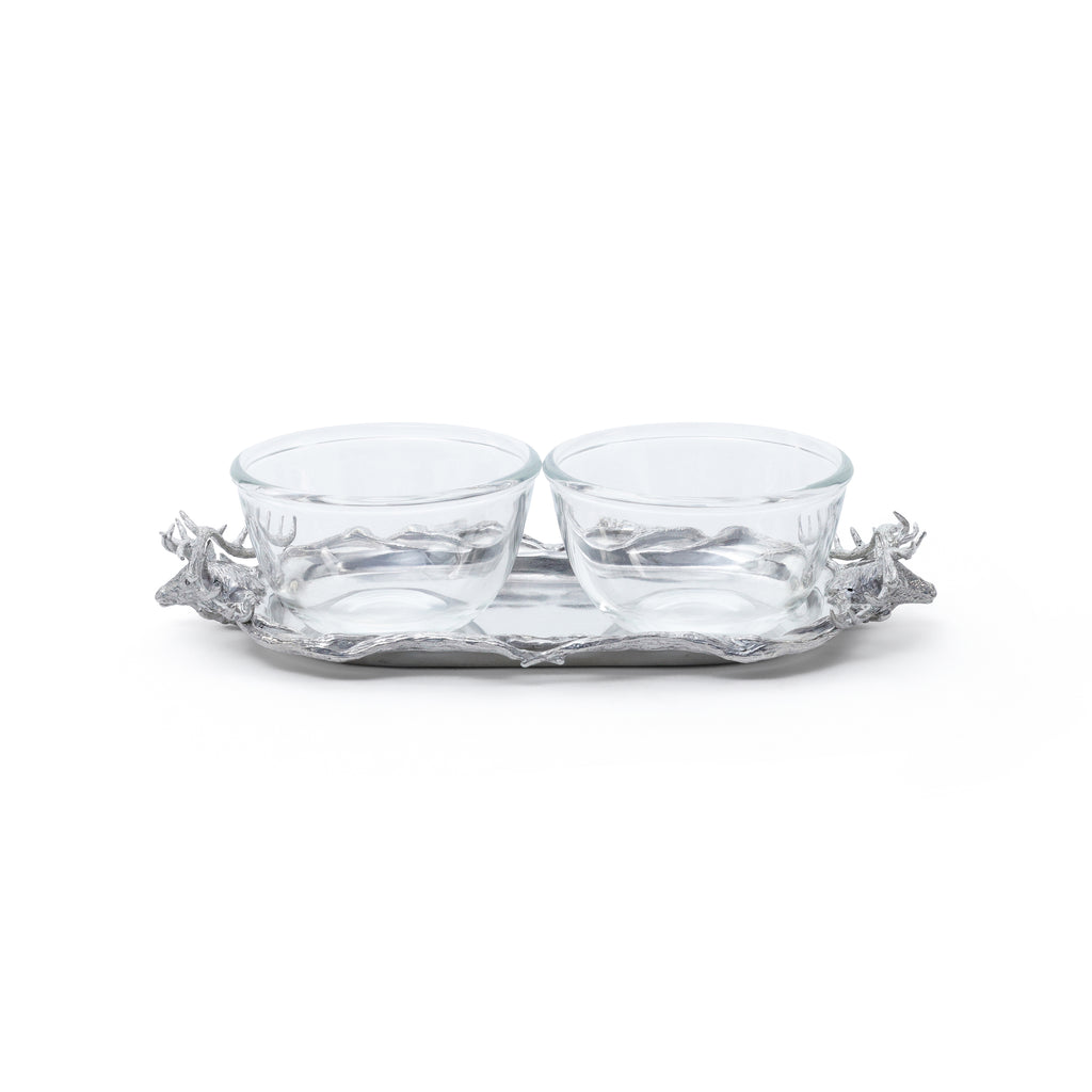 St. Anton Stag Head Pewter Tray with 2 Glass Bowls