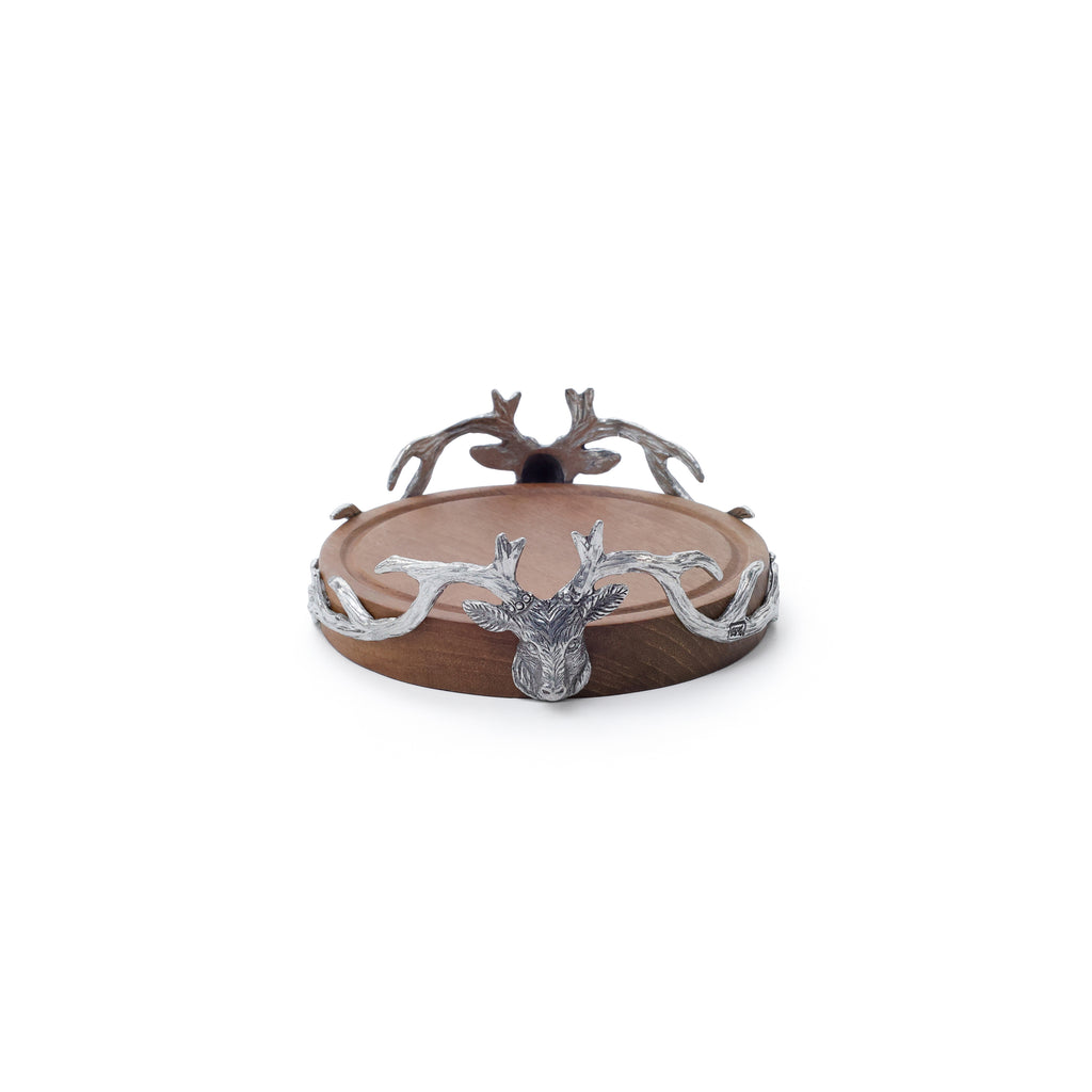 St. Anton Stag Head Wood and Pewter Wine Coaster