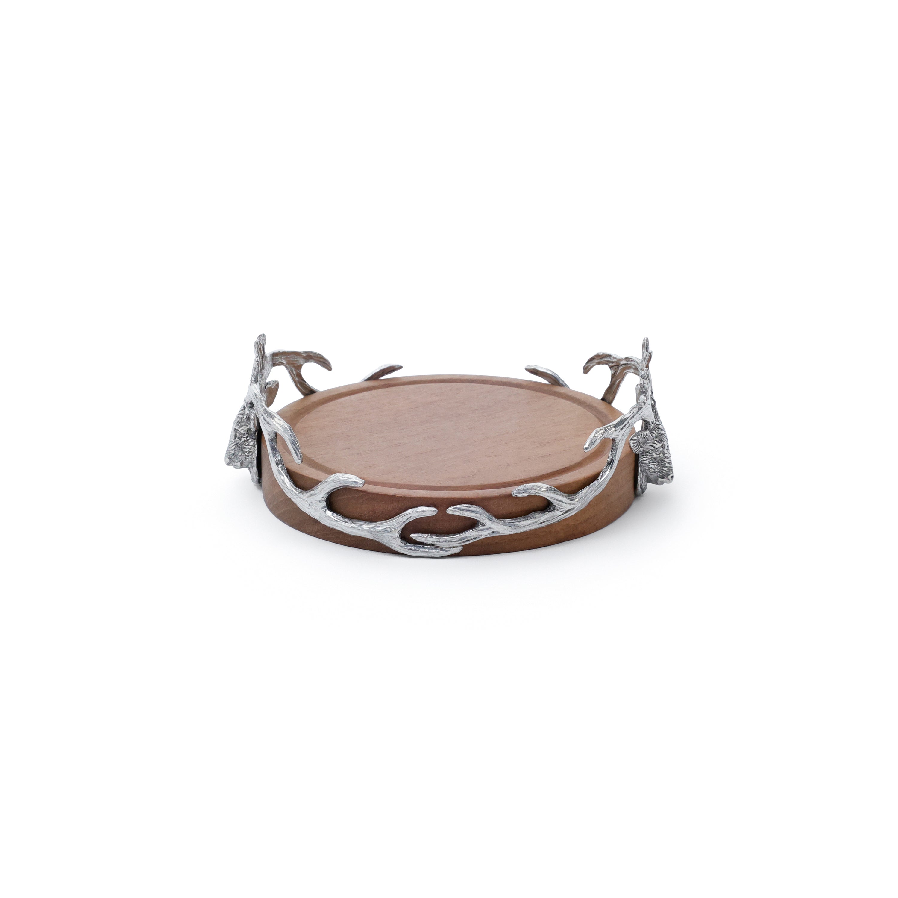 St. Anton Stag Head Wood and Pewter Wine Coaster