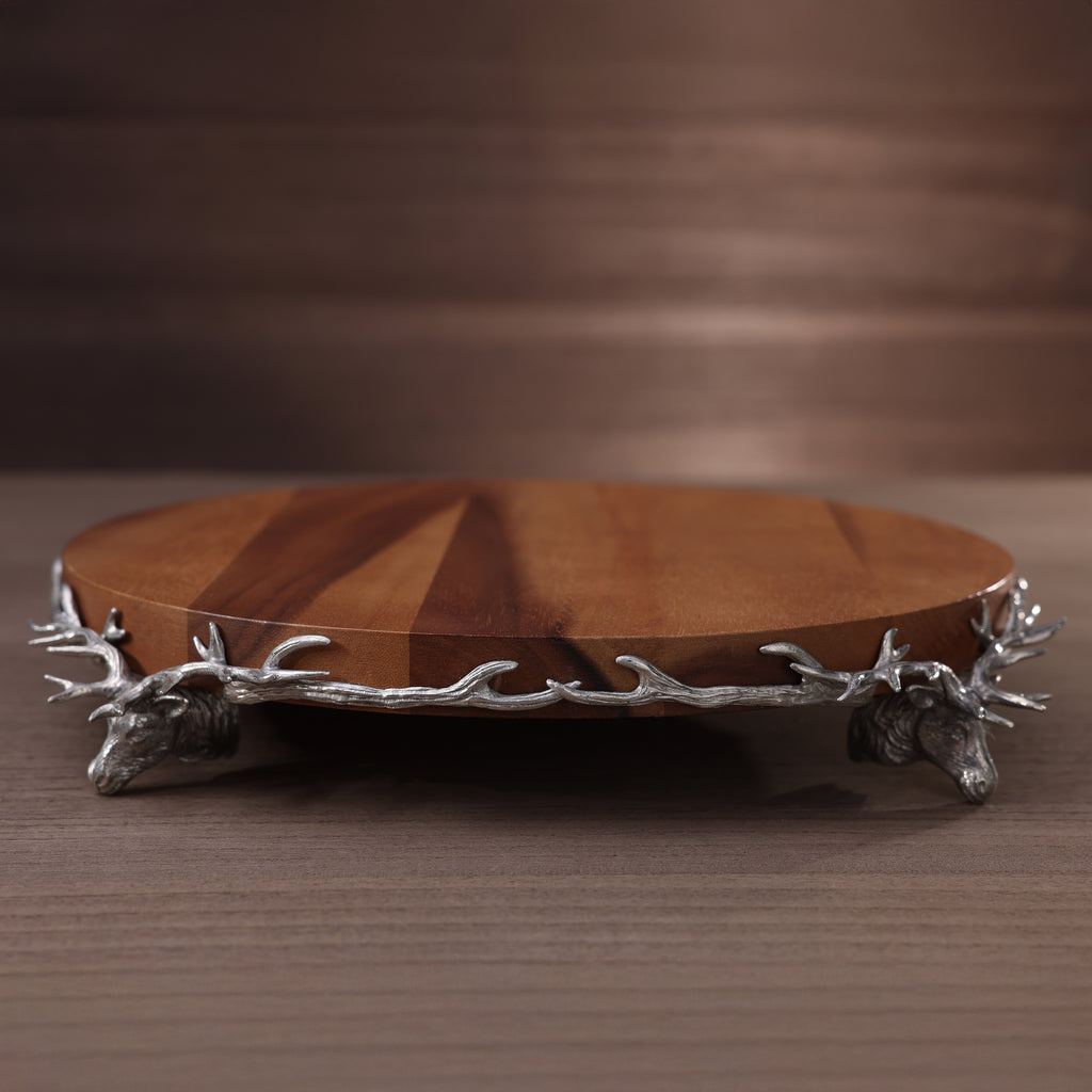St. Anton Wood Cheese and Charcuterie Board on Pewter Stag and Antler Base