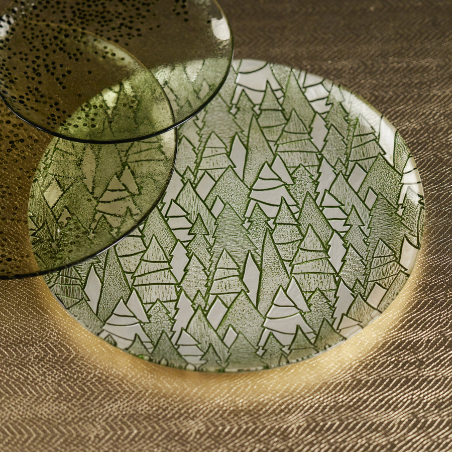 Alpine Tree Glass Platter - Green - Set of 6