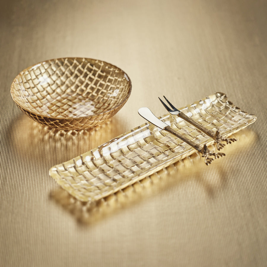 Braided Rectangular Glass Plate - Gold