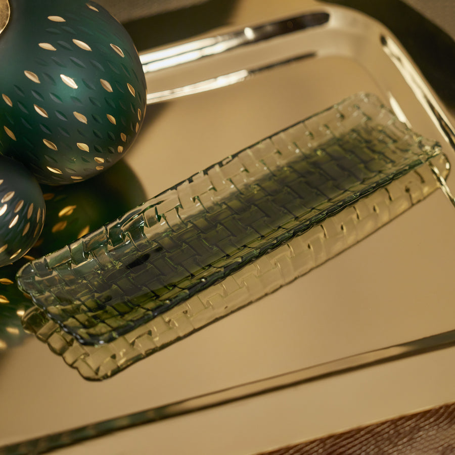 Braided Rectangular Glass Plate - Green
