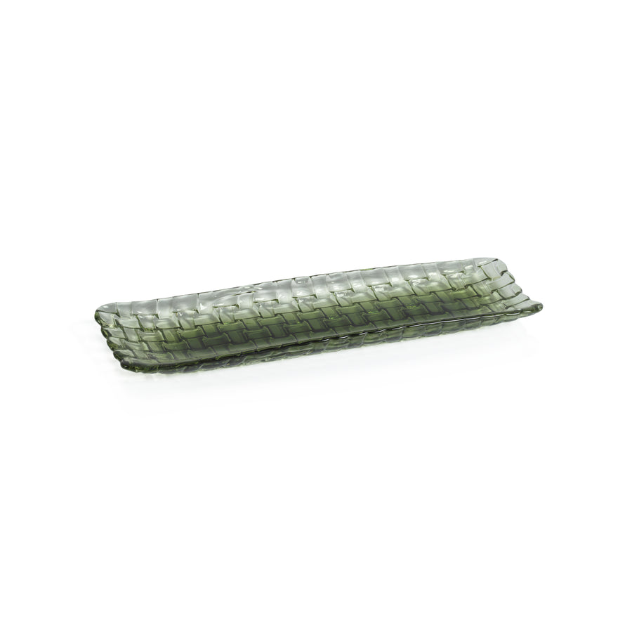 Braided Rectangular Glass Plate - Green