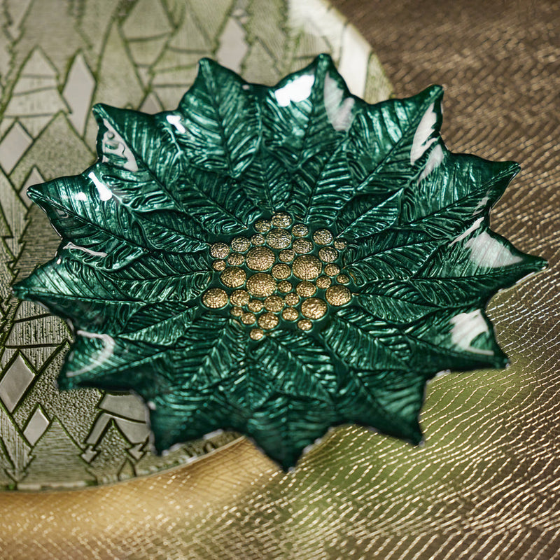 Poinsettia Glass Plate - Gold & Green - Set of 6 - Tableware by Carlyle Avenue