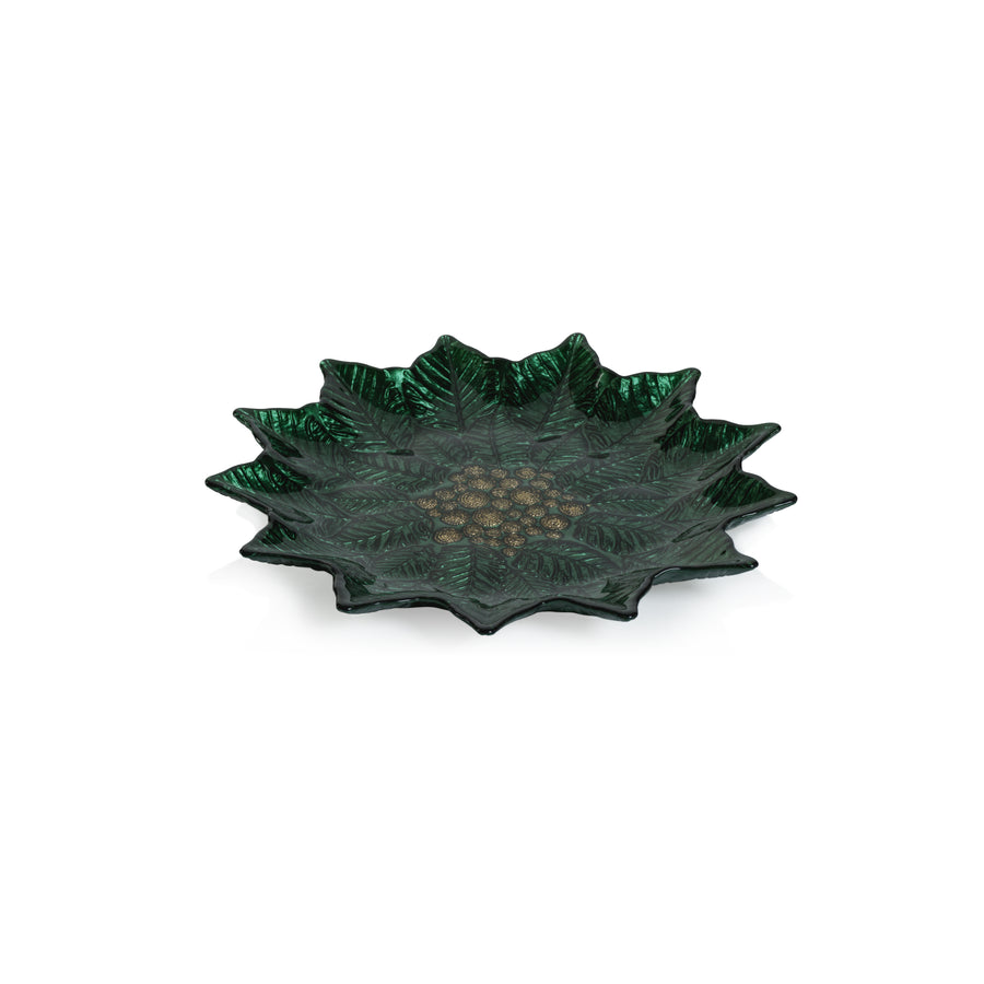 Poinsettia Glass Plate - Gold & Green - Set of 6