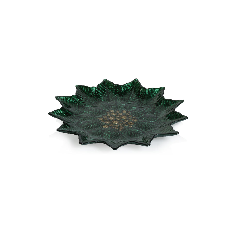 Poinsettia Glass Plate - Gold & Green - Set of 6 - Tableware by Carlyle Avenue