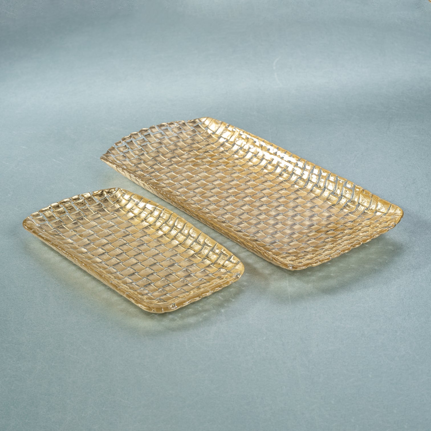 Braided Rectangular Glass Tray - Gold