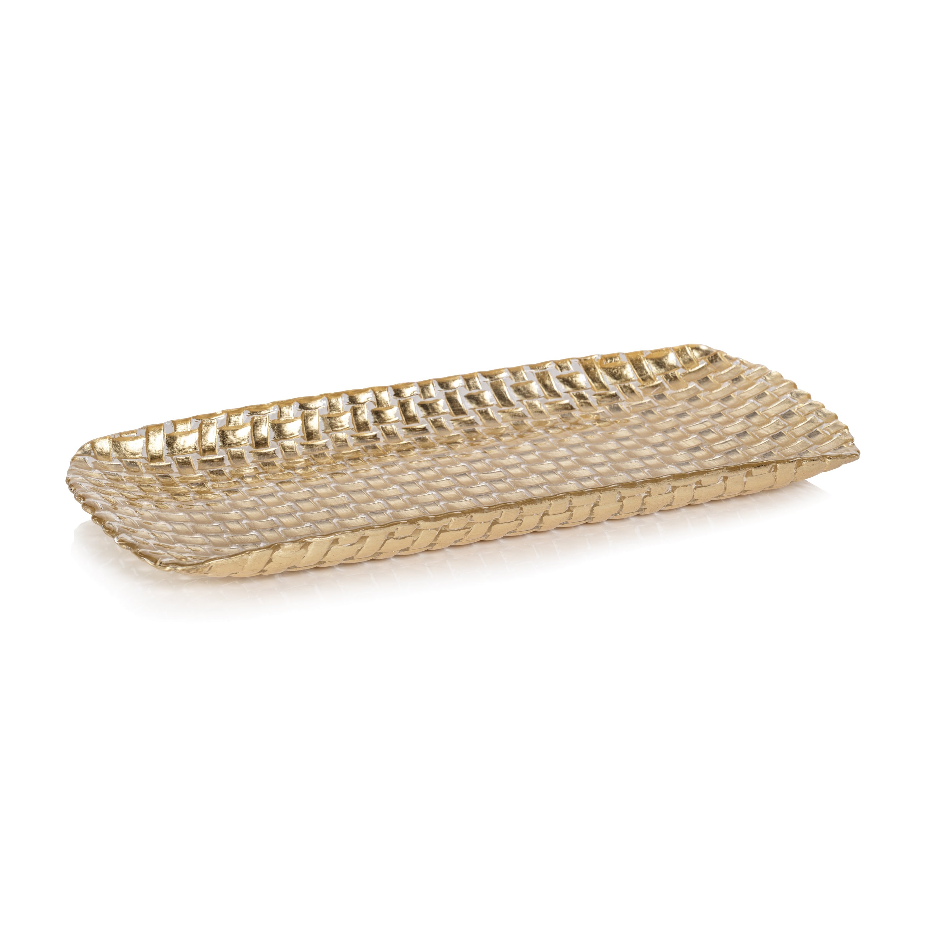 Braided Rectangular Glass Tray - Gold