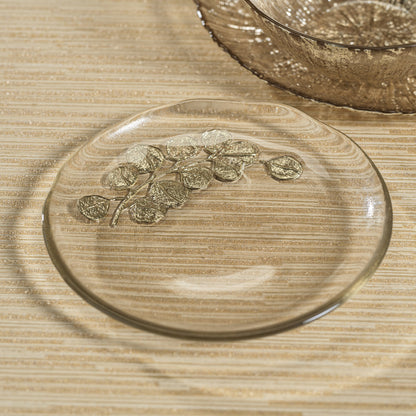 Eucalyptus Design Glass Dessert Plate - Golden Champagne - Plates by Carlyle Avenue