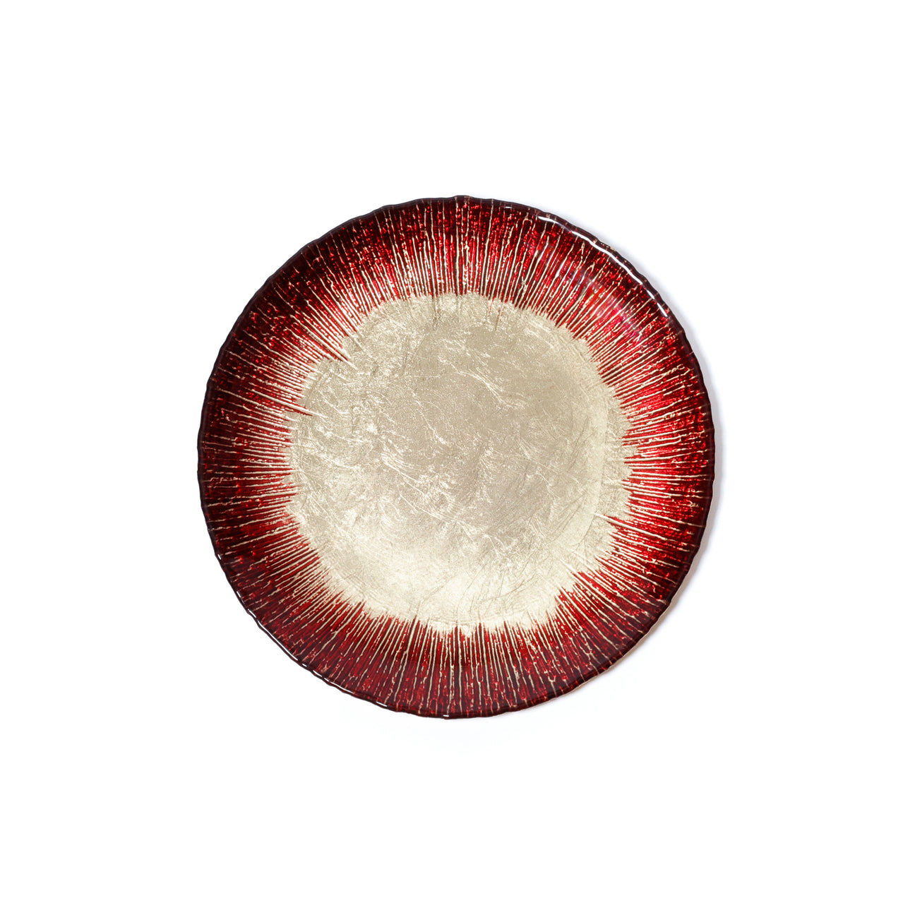 Celestial Rim Glass Dessert Plate - Gold & Red