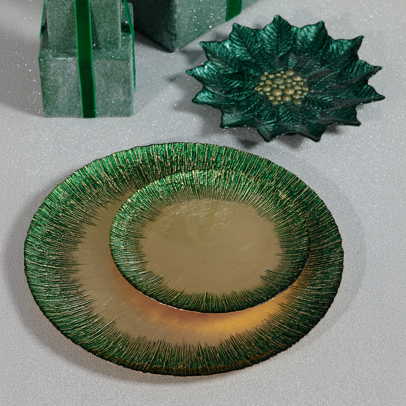 Celestial Rim Glass Dessert Plate - Gold & Green