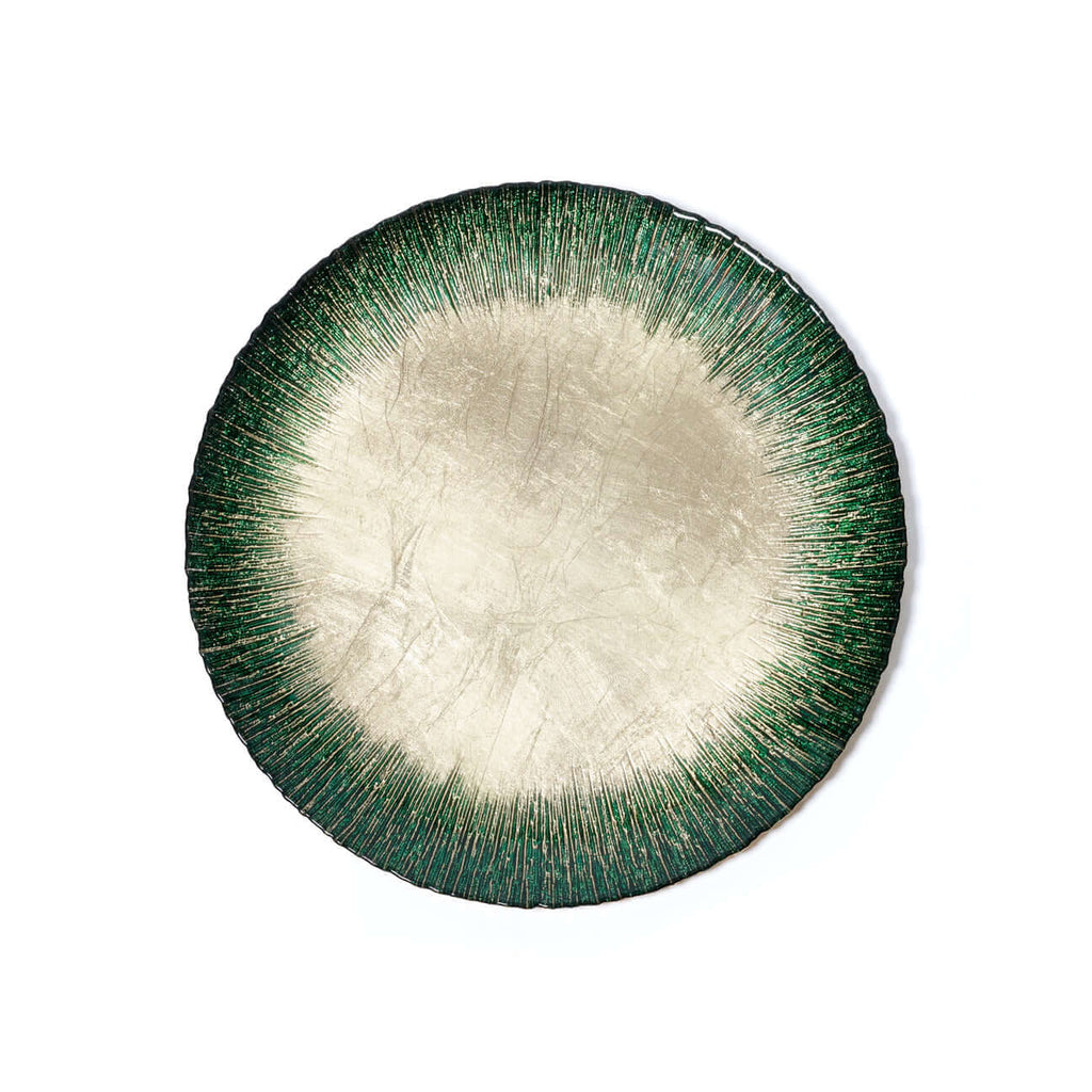 Green Celestial Rim Glass Dessert Plate, Set of 6
