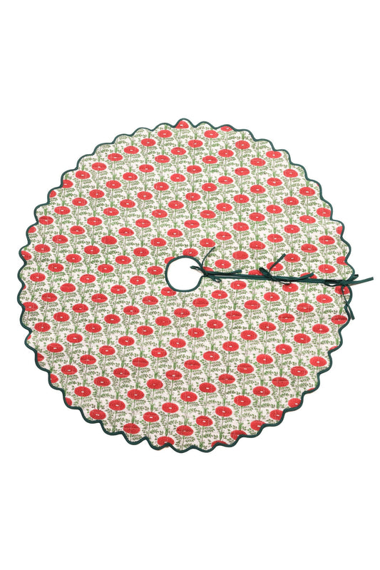 Scalloped Blockprint Quilted Tree Skirt in Araminta Green