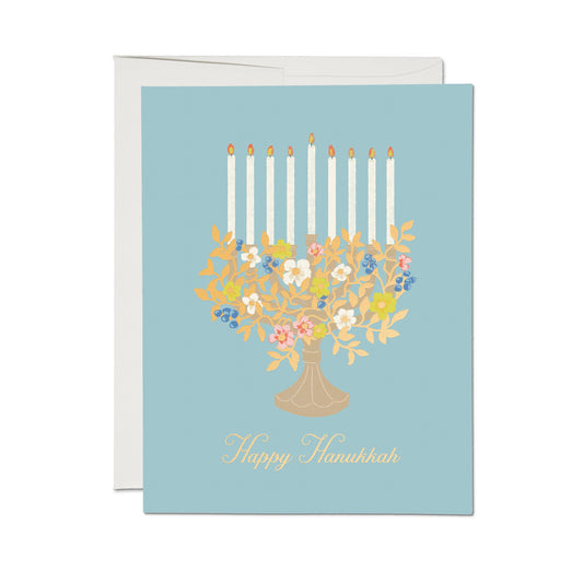 Floral Menorah Hanukkah greeting card