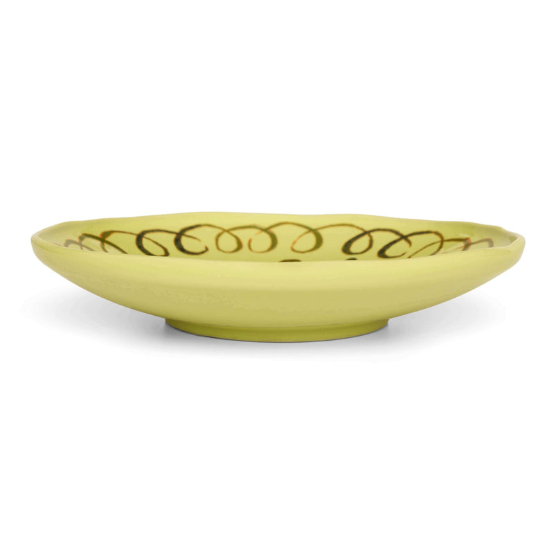 Amalfi Dessert Plate Lime - 9.1" Diameter with hand-painted design in yellow and brown tones.