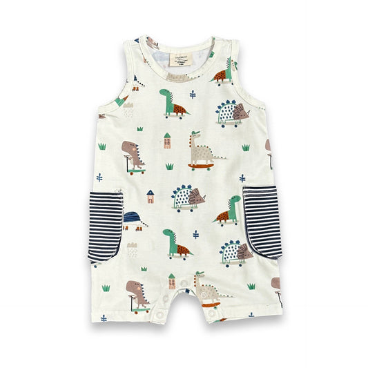 Skater Dino Side Pocket Shortie Baby Romper (Organic Jersey)